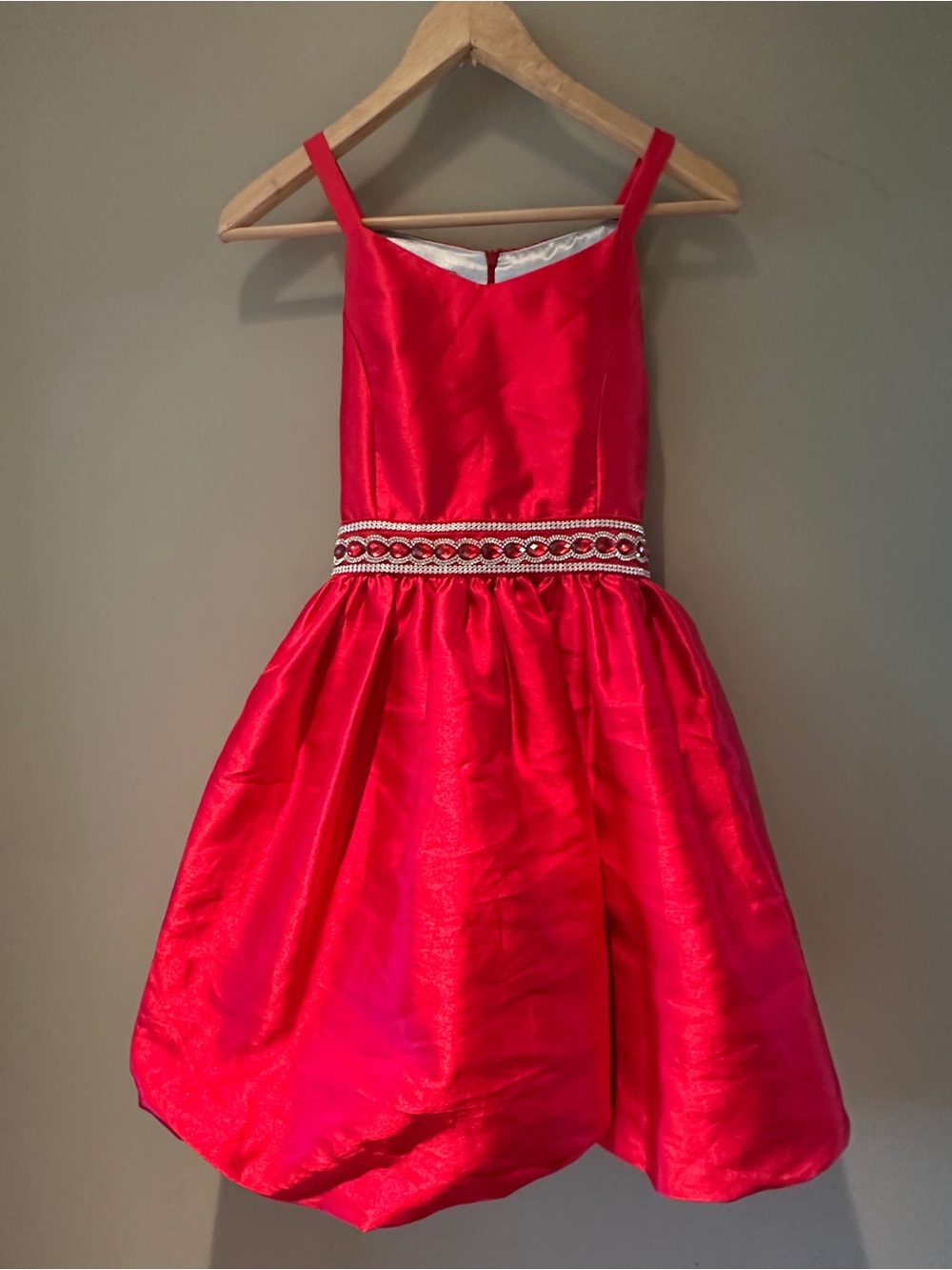 Iris & Ivy Girls Red Satin Party Dress with Embellished Waist Bubble skirt 16